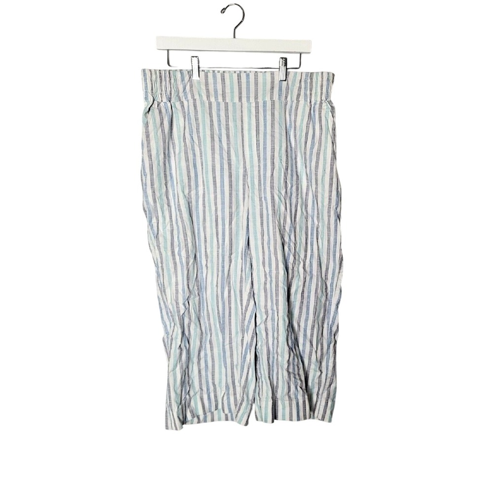 Lane Bryant Blue White Striped Wide Leg Crop Pants Cotton Nautical Plus Size 16